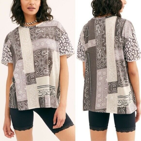 Free People Tops - Free People Printed Clarity Tee Charcoal Combo